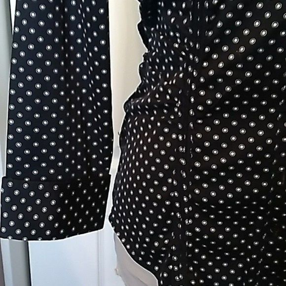 NWOT BLOUSE FITTED COTTON STRETCH RUCHED NAVY BLUE COMBO SIZE X-SMALL WOMENS XS - Picture 2 of 8